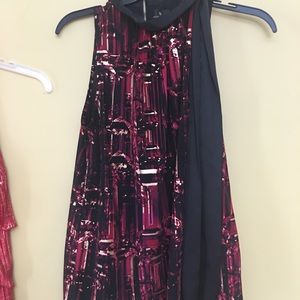 Dressy short sleeve red/black/gold top